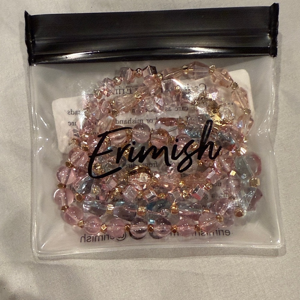 Erimish Pink and Blue Beaded Bracelet Set